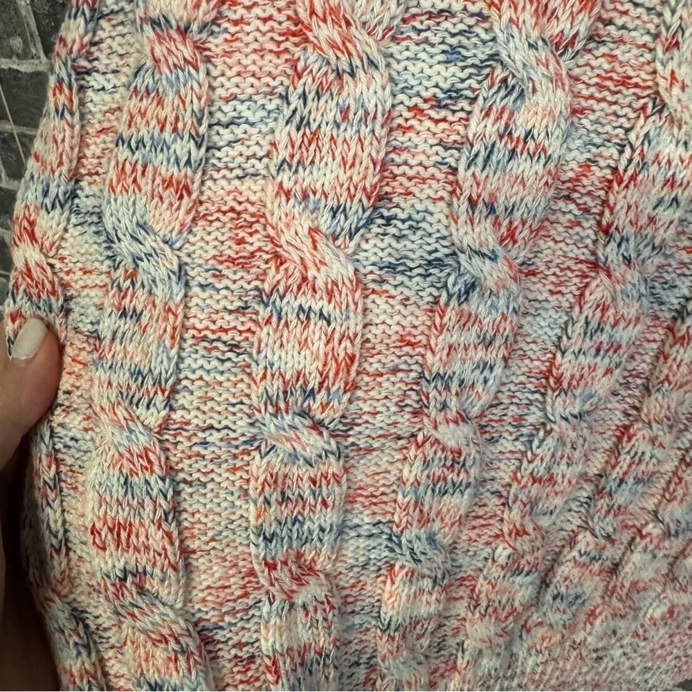 J. Crew cable knit pullover sweater red white blue
